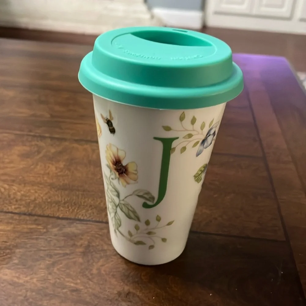 Lenox butterfly meadow traveler coffee or tea mug to go tumbler with lid J. - Picture 1 of 6
